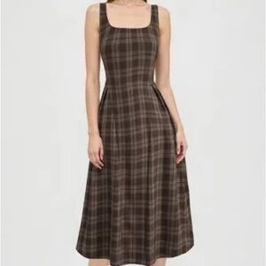 Cider Brown Plaid Maxi Dress